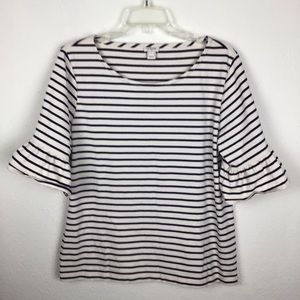 J Crew classic navy & cream striped top w/ruffles-Woman’s Large